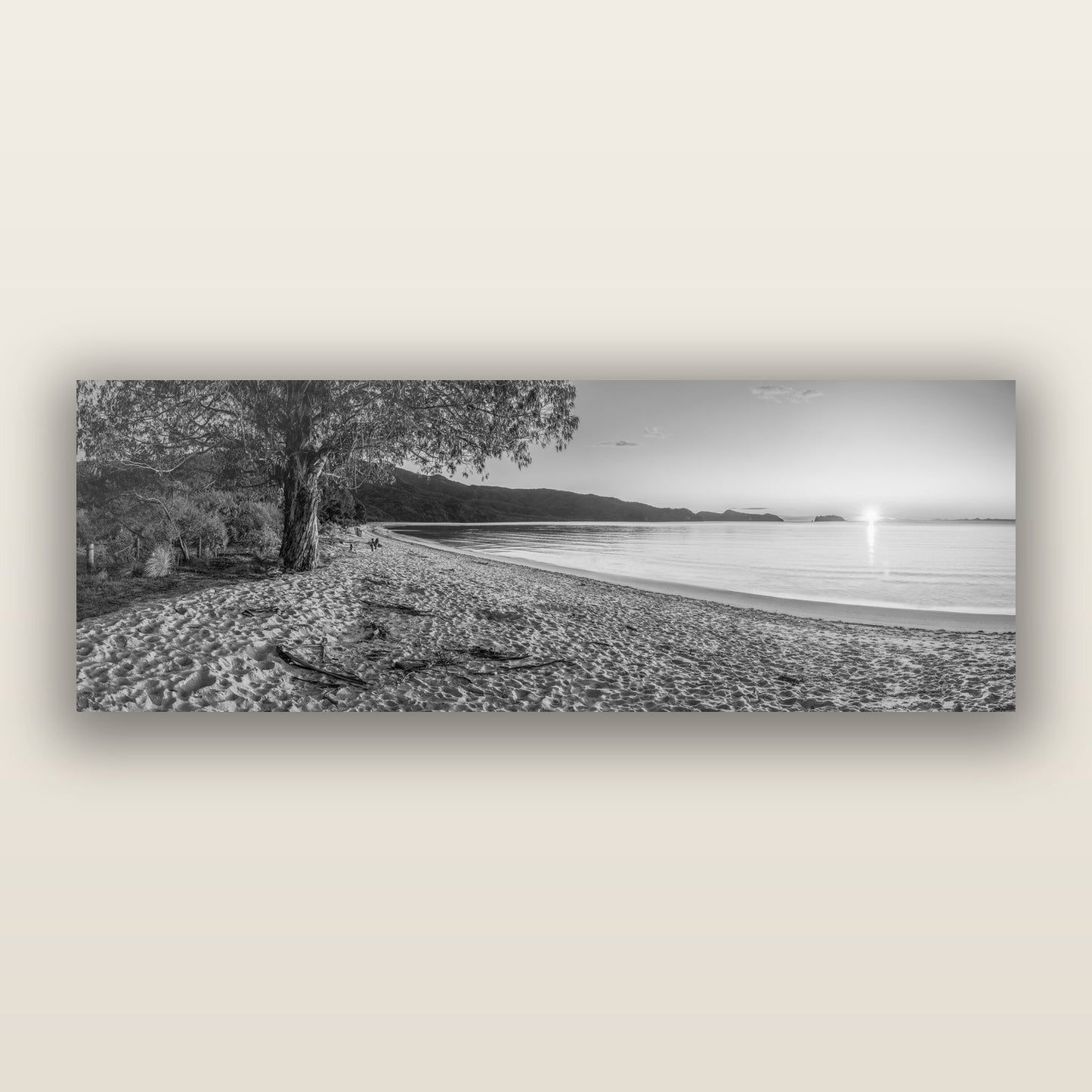 Gateway to Dawn, Abel Tasman, black and white frameless acrylic glass print. New Zealand fine art photography by Stephen Milner.