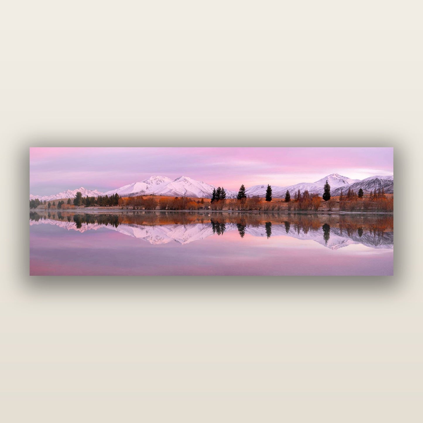 Reflections of Dawn, Big Hill and Potts Range — frameless acrylic glass print. New Zealand fine art landscape photography by Stephen Milner.