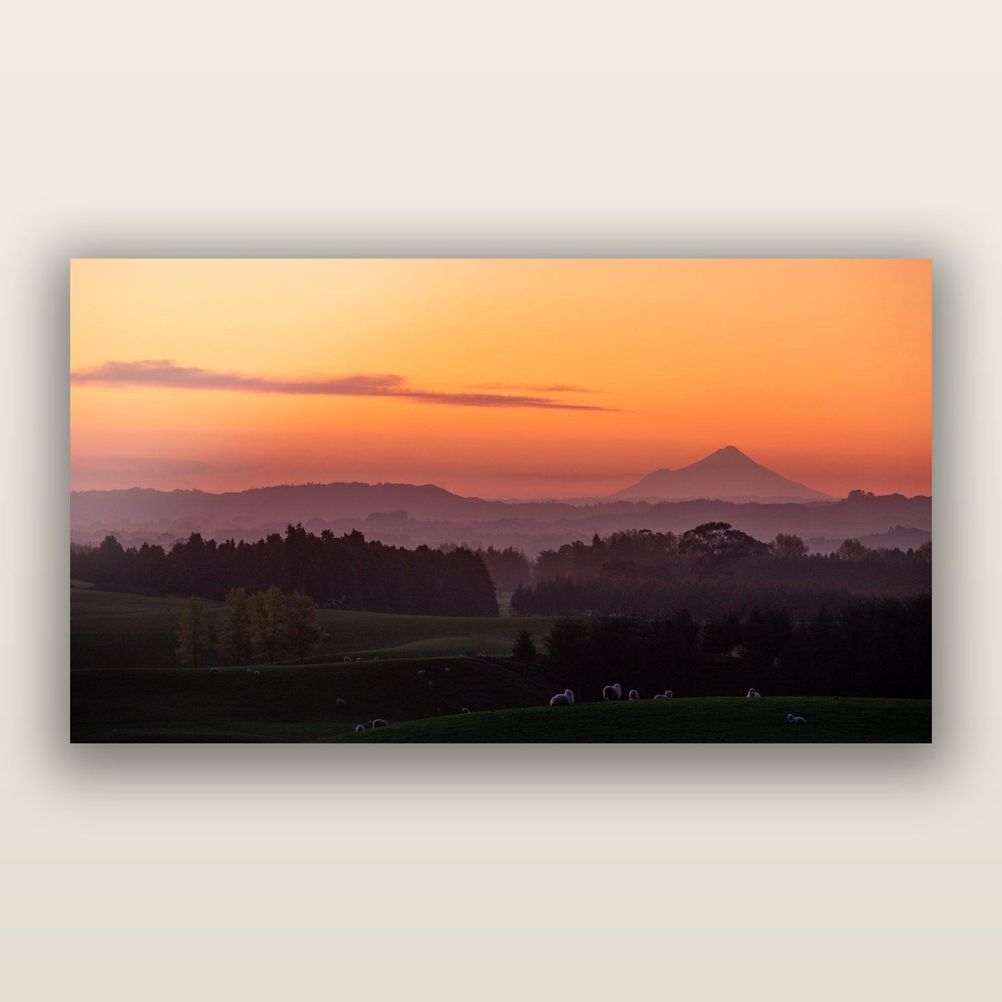 Taranaki's Glow, New Plymouth — frameless acrylic glass print. New Zealand fine art landscape photography by Stephen Milner.