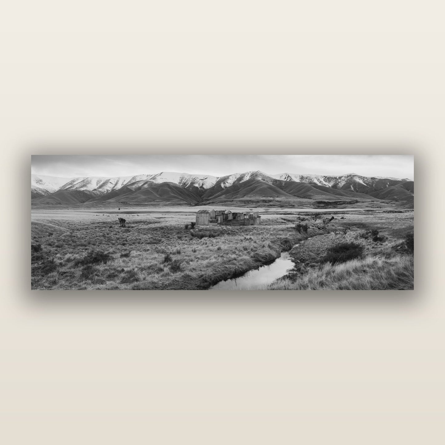 Whispers of Solitude, The Old Homestead — black and white frameless acrylic glass print. New Zealand fine art photography by Stephen Milner.