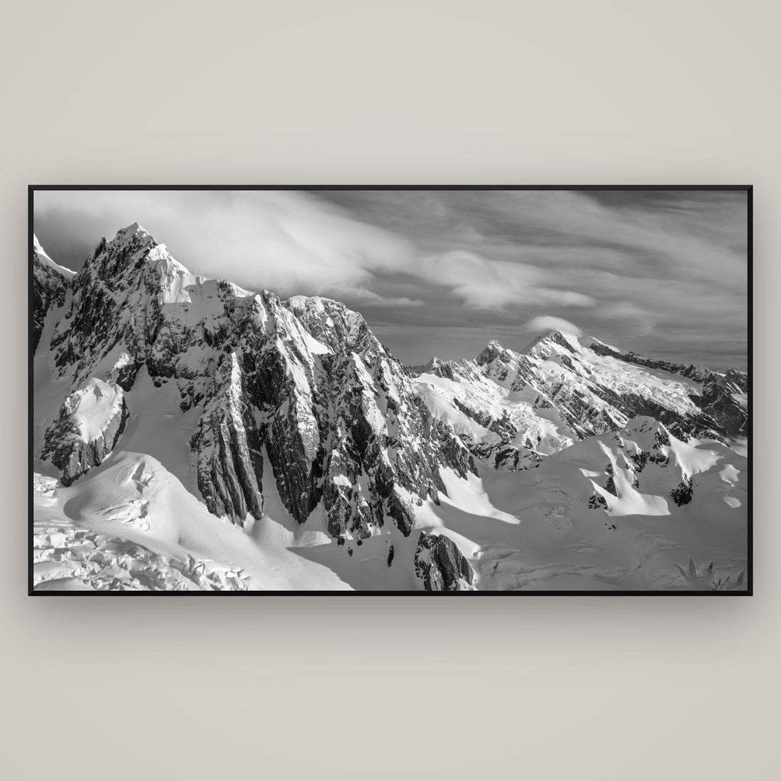 Crown of Cloud, Southern Alps — Basel Black, 196×110 cm. New Zealand fine art wall art by Stephen Milner.