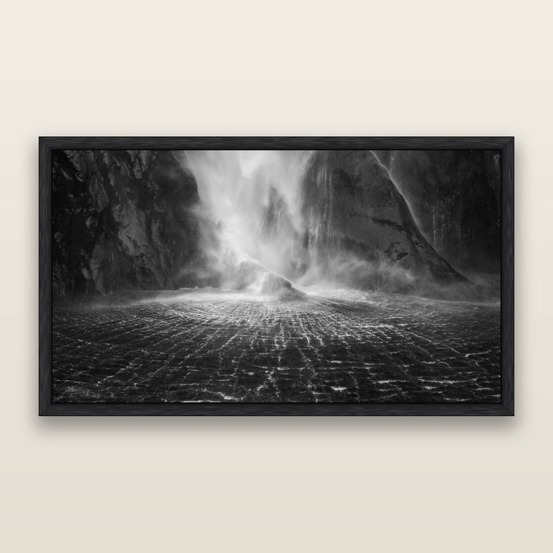 Stirling Falls, Milford Sound, black and white fine art print by Stephen Milner