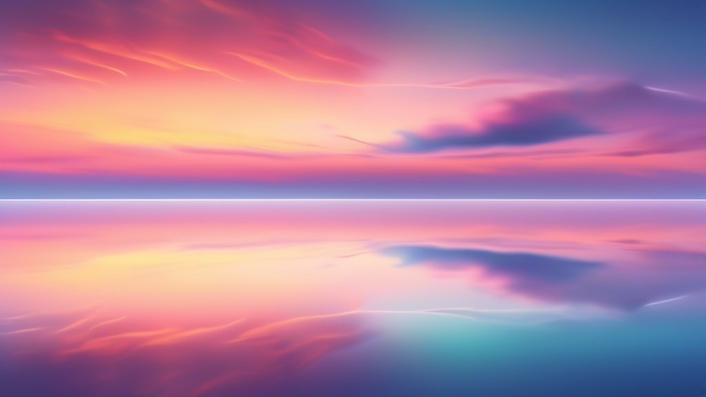 An ethereal landscape where the boundaries between land, sea, and sky blur into a seamless, harmonious panorama under a surreal twilight sky, featuring a soft, glowing horizon line delicately balancin