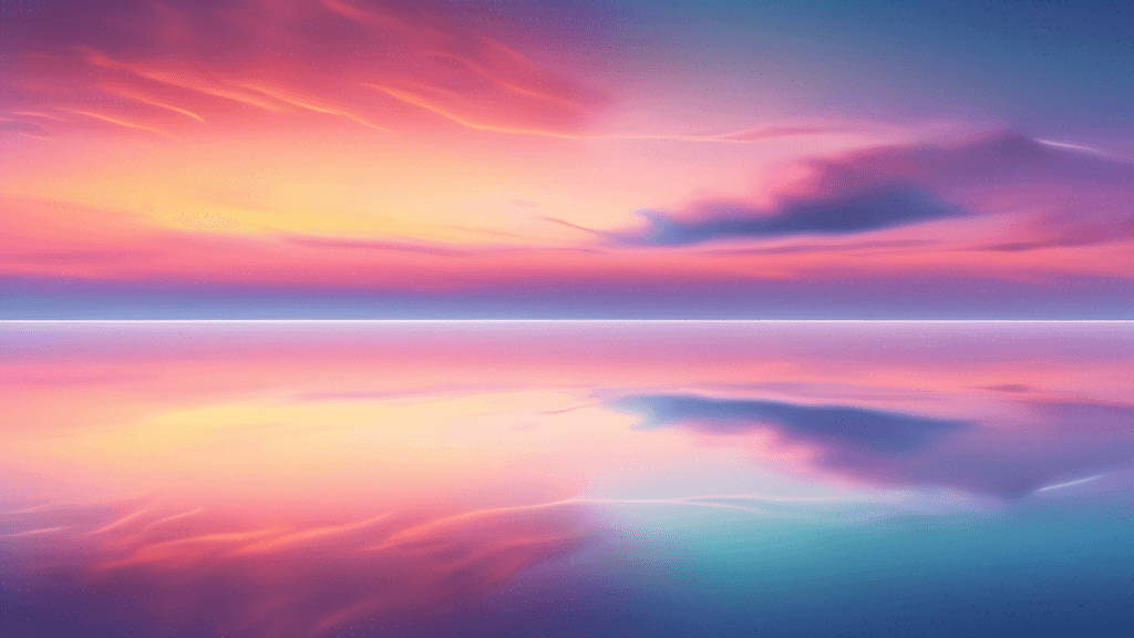 An ethereal landscape where the boundaries between land, sea, and sky blur into a seamless, harmonious panorama under a surreal twilight sky, featuring a soft, glowing horizon line delicately balancin