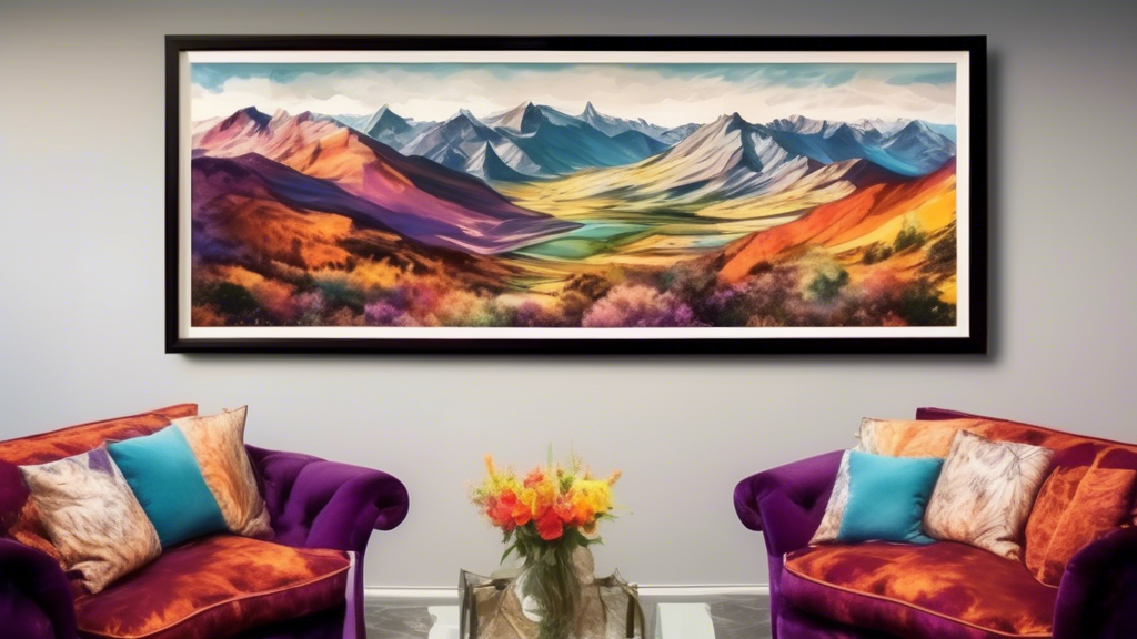 Stunning mountain range views captured by Stephen Milner, displayed in an elegant art gallery with visitors admiring and purchasing the framed landscape photographs.