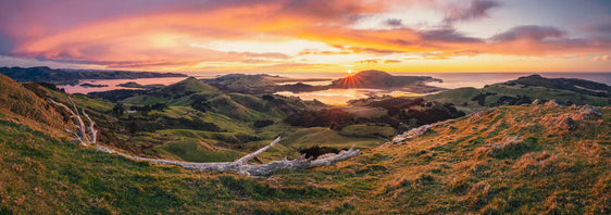 Dawn's Embrace: Otago Peninsula Panorama - by Award Winning New Zealand Landscape Photographer Stephen Milner