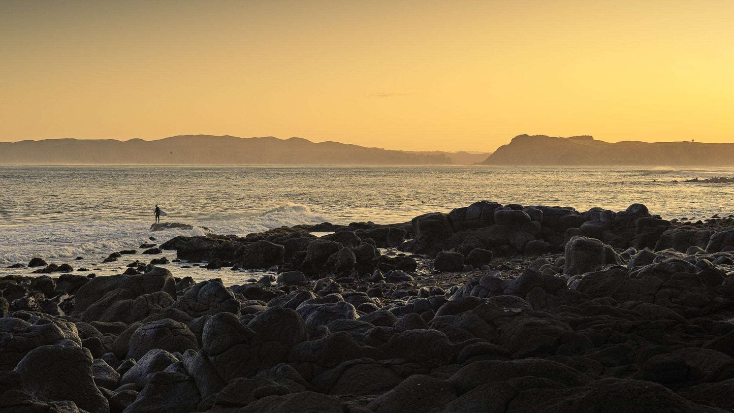 Surfing the Sunrise - Raglan - by Award Winning New Zealand Landscape Photographer Stephen Milner