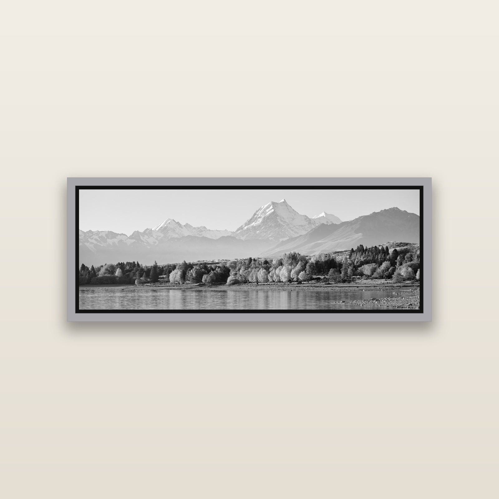 Above the Treeline, Mount Cook — Antique Silver framed metallic canvas print, small 86 × 30 cm. New Zealand fine art landscape wall art by Stephen Milner.