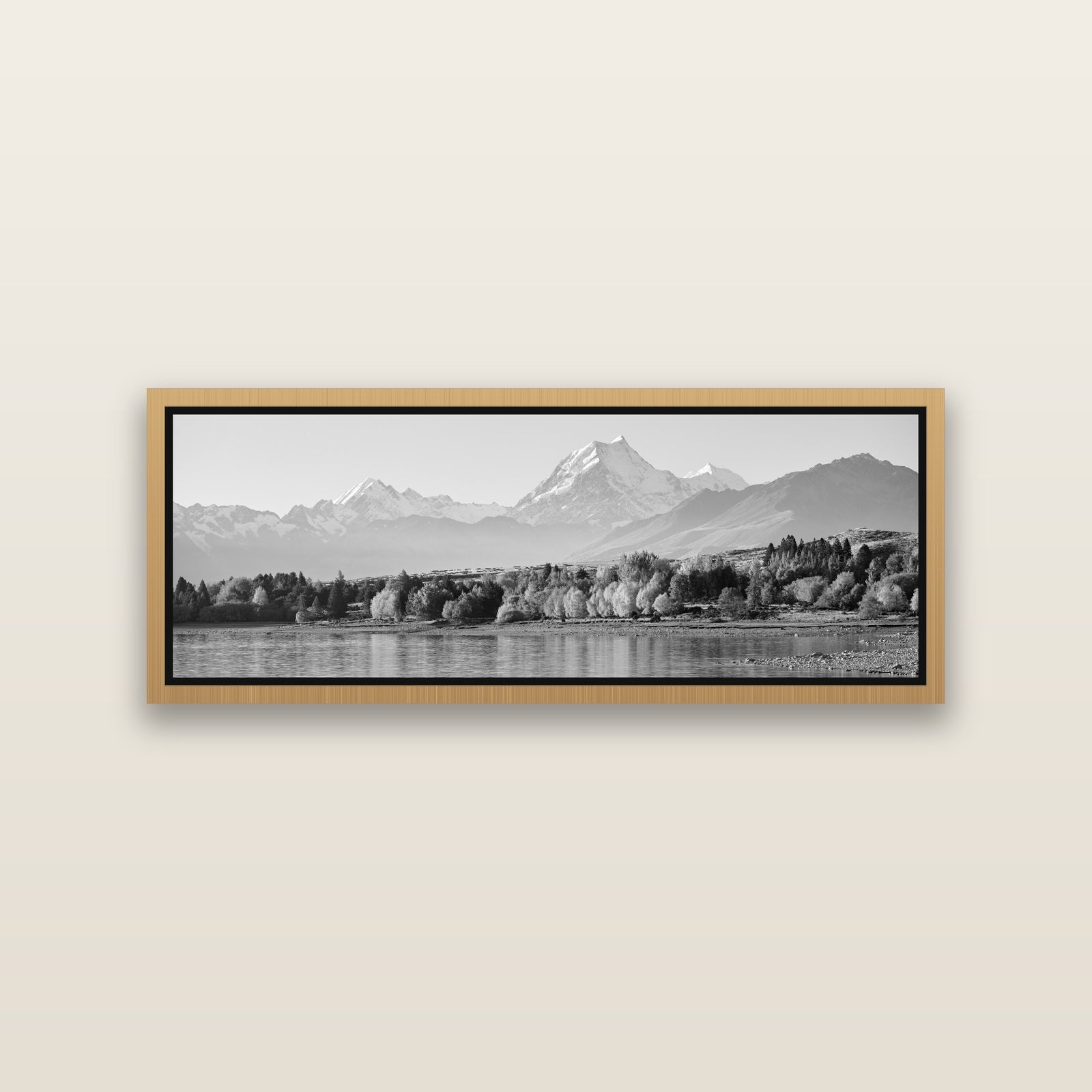 Above the Treeline, Mount Cook — Natural framed metallic canvas print, small 86 × 30 cm. New Zealand fine art landscape wall art by Stephen Milner.