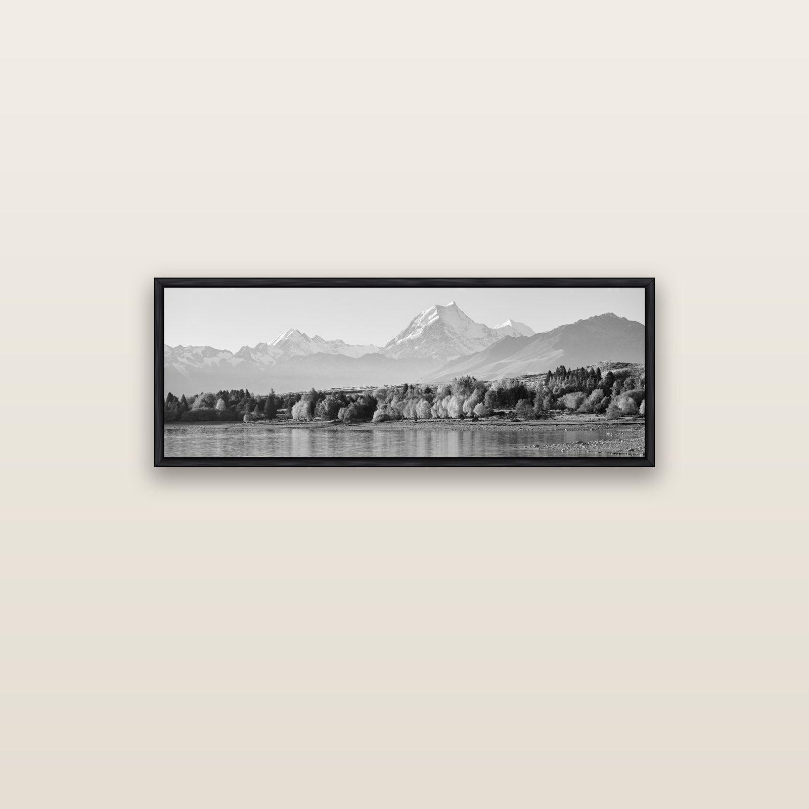 Above the Treeline, Mount Cook — black float frame canvas, 102 × 36 cm. New Zealand fine art landscape wall art by Stephen Milner.