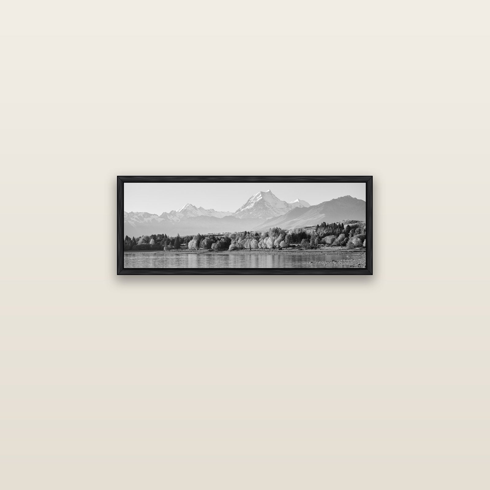 Above the Treeline, Mount Cook — black float frame canvas, 71 × 25 cm. New Zealand fine art landscape wall art by Stephen Milner.