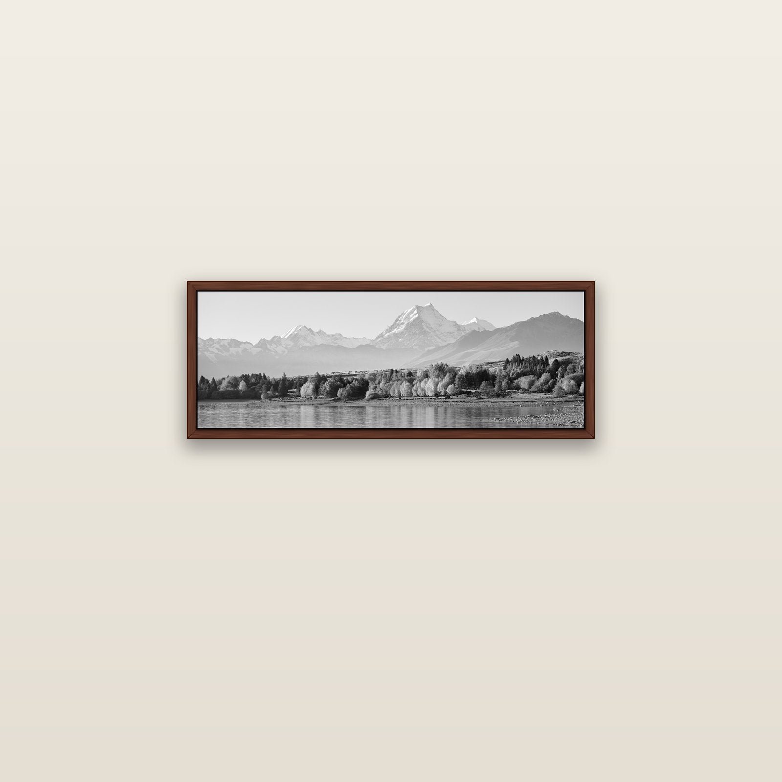 Above the Treeline, Mount Cook — brown float frame canvas, 71 × 25 cm. New Zealand fine art landscape wall art by Stephen Milner.