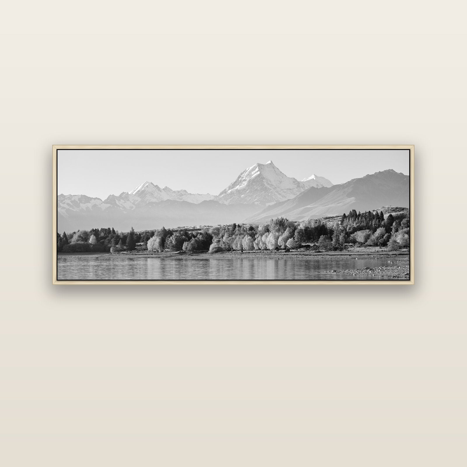 Above the Treeline, Mount Cook — natural float frame canvas, 152 × 56 cm. New Zealand fine art landscape wall art by Stephen Milner.