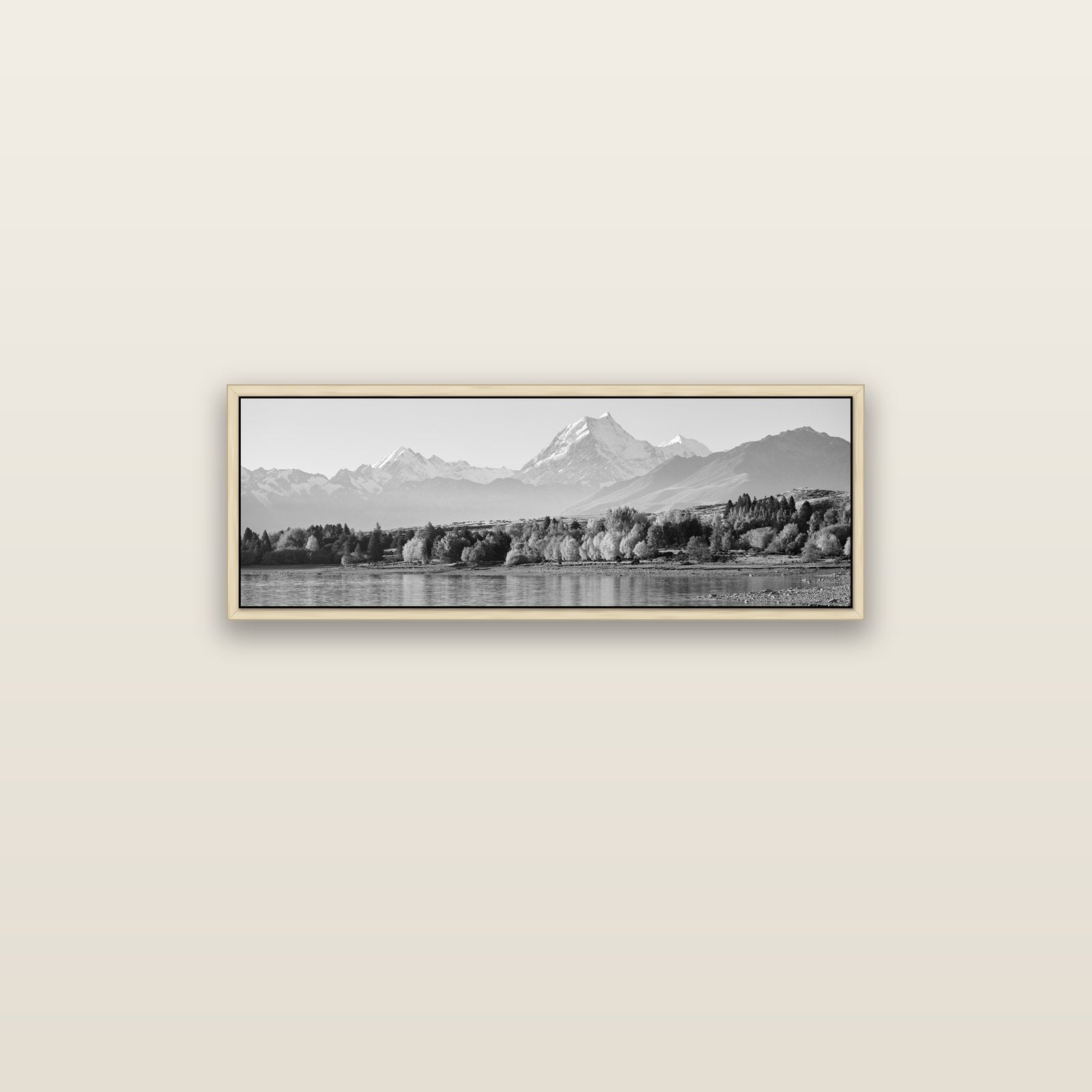 Above the Treeline, Mount Cook — natural float frame canvas, 91 × 31 cm. New Zealand fine art landscape wall art by Stephen Milner.