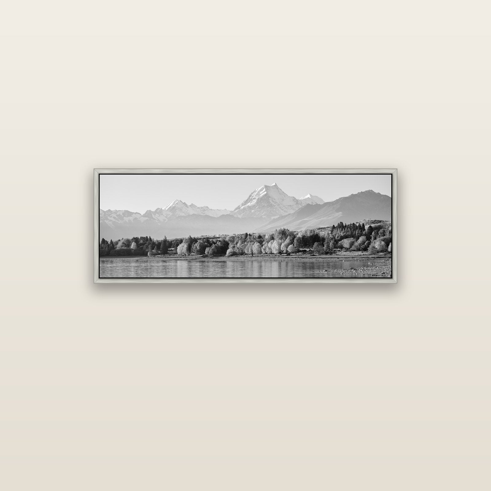 Above the Treeline, Mount Cook — silver float frame canvas, 102 × 36 cm. New Zealand fine art landscape wall art by Stephen Milner.