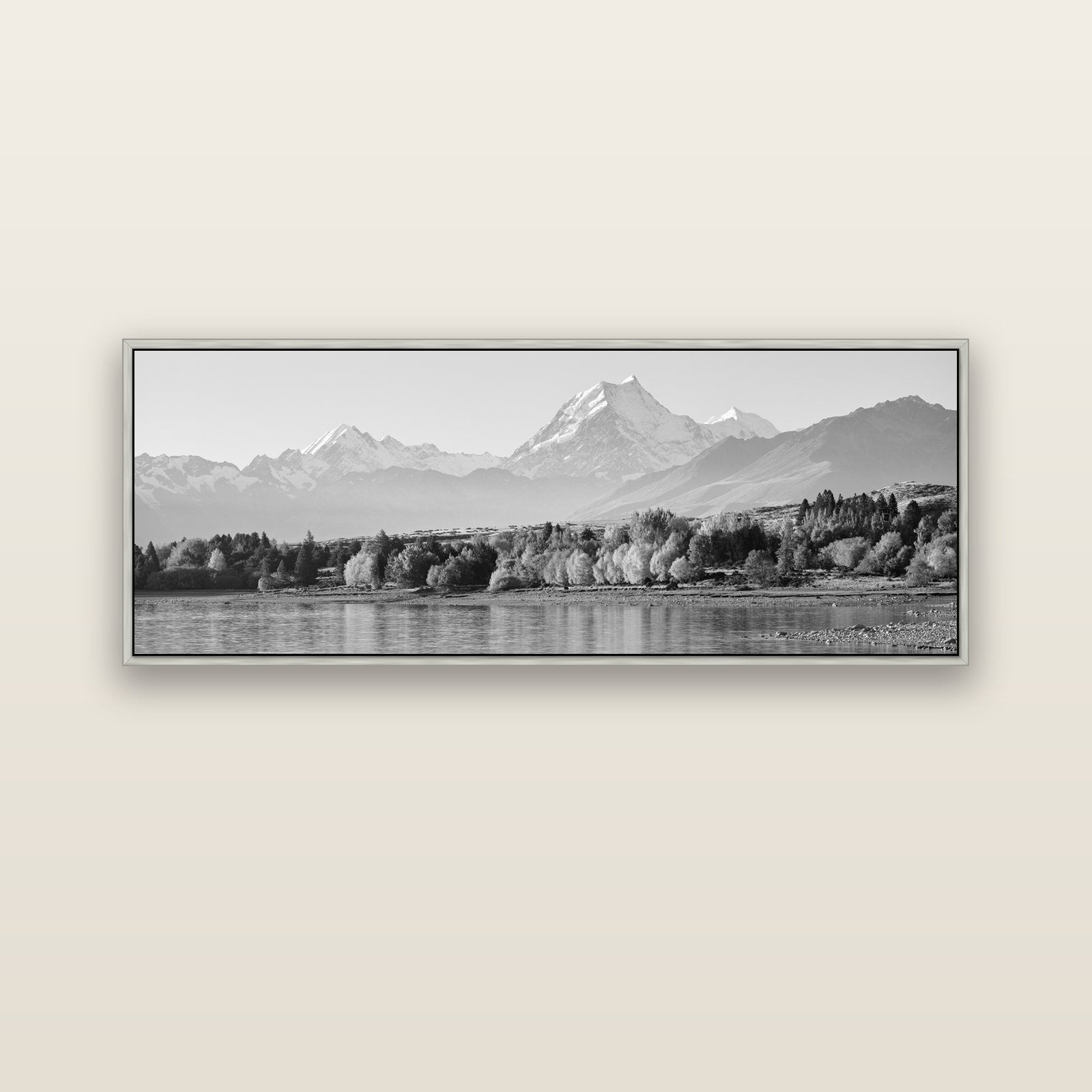 Above the Treeline, Mount Cook — silver float frame canvas, 152 × 56 cm. New Zealand fine art landscape wall art by Stephen Milner.