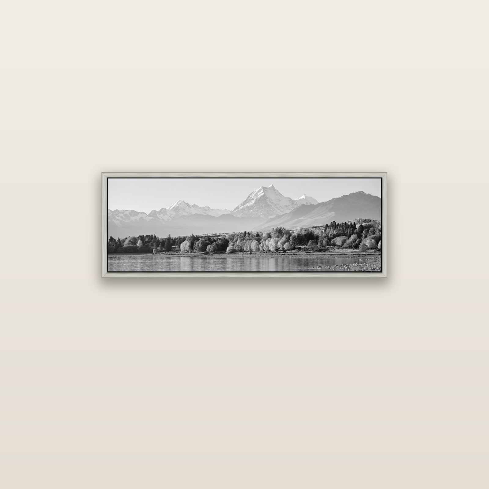Above the Treeline, Mount Cook — silver float frame canvas, 91 × 31 cm. New Zealand fine art landscape wall art by Stephen Milner.