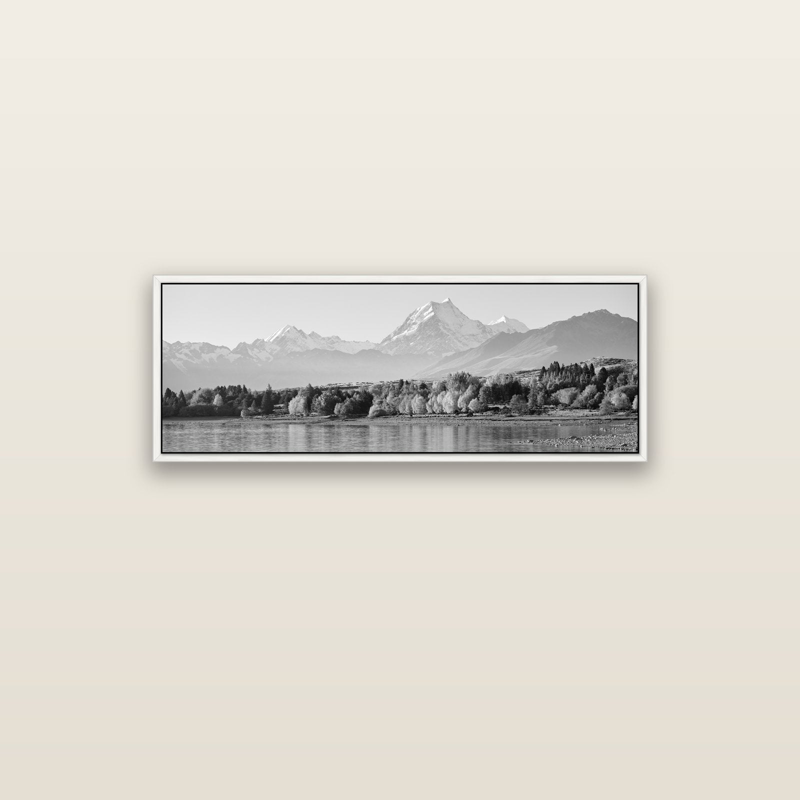 Above the Treeline, Mount Cook — white float frame canvas, 102 × 36 cm. New Zealand fine art landscape wall art by Stephen Milner.