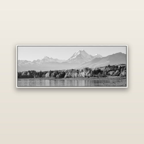Above the Treeline, Mount Cook — white float frame canvas, 152 × 56 cm. New Zealand fine art landscape wall art by Stephen Milner.