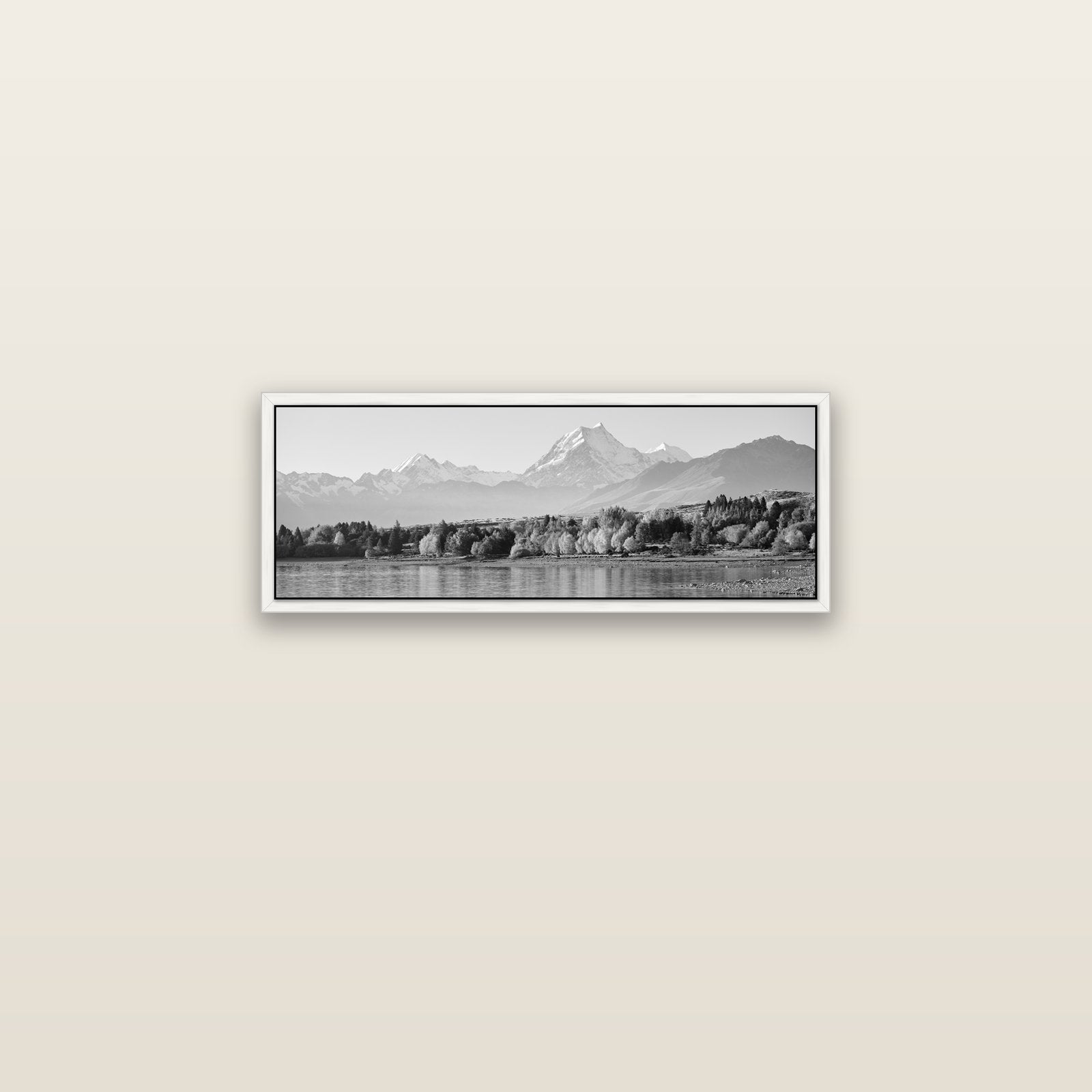 Above the Treeline, Mount Cook — white float frame canvas, 71 × 25 cm. New Zealand fine art landscape wall art by Stephen Milner.