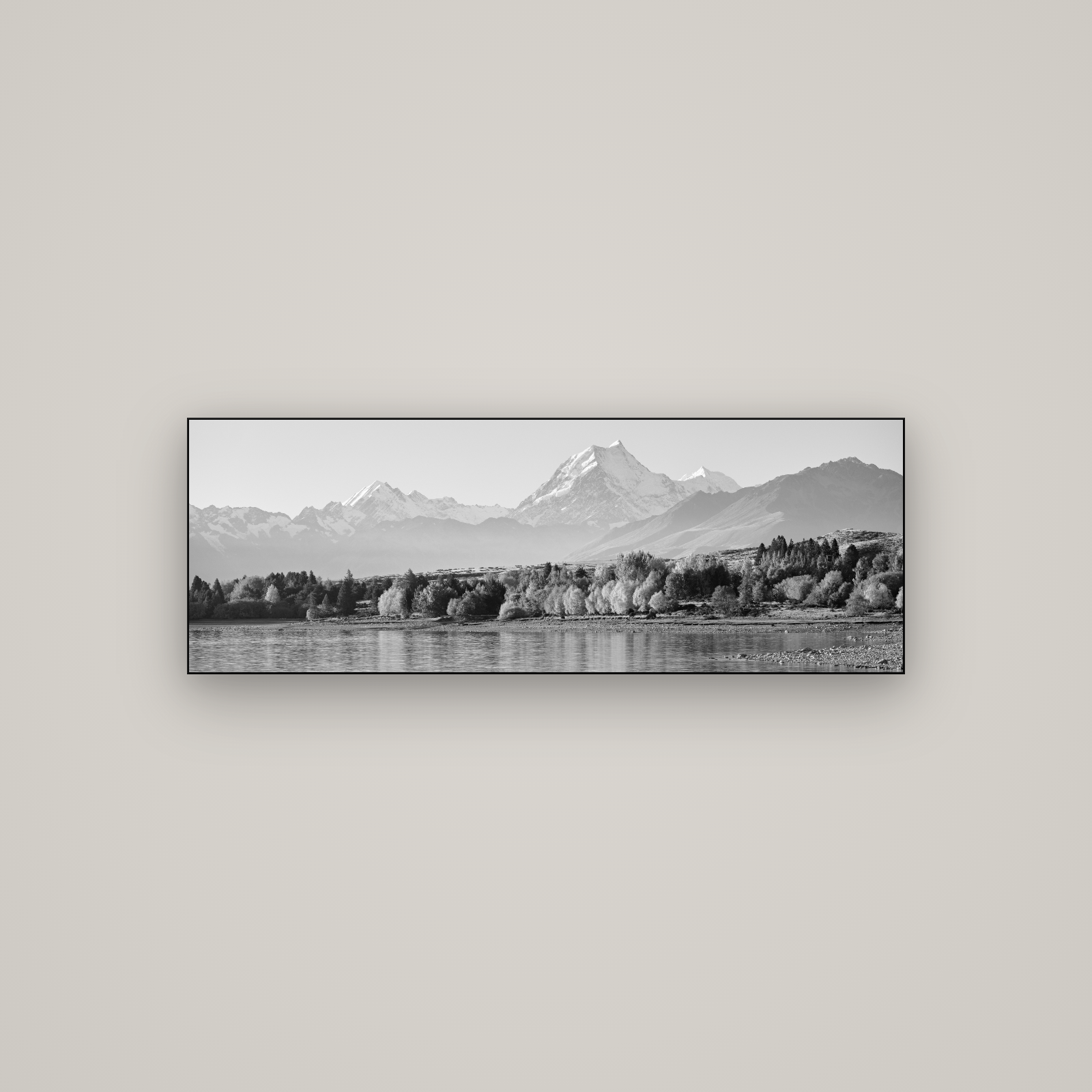 Above the Treeline, Mount Cook — Slimline Black, 113×40 cm. New Zealand fine art wall art by Stephen Milner.
