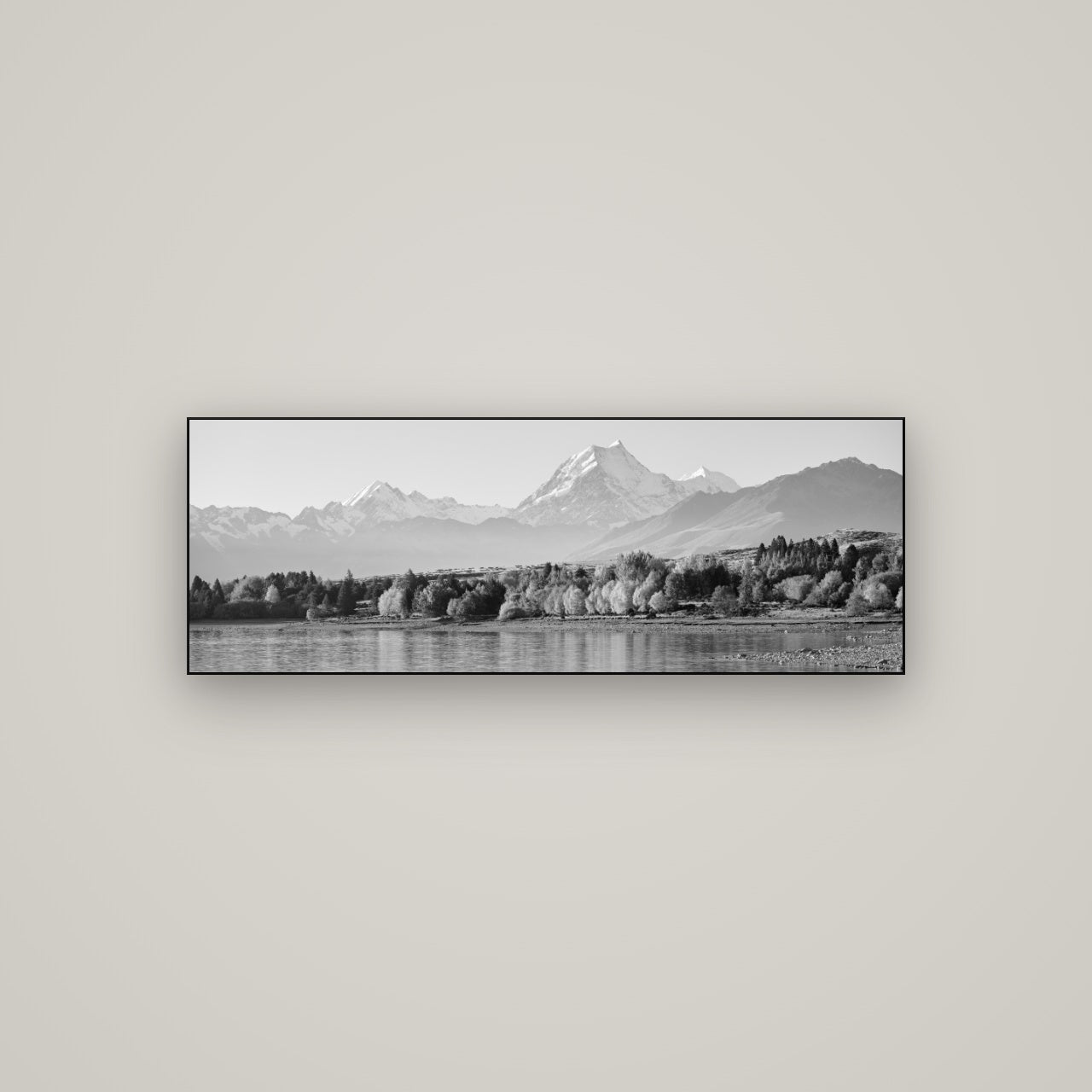 Above the Treeline, Mount Cook — Slimline Black, 113×40 cm. New Zealand fine art wall art by Stephen Milner.