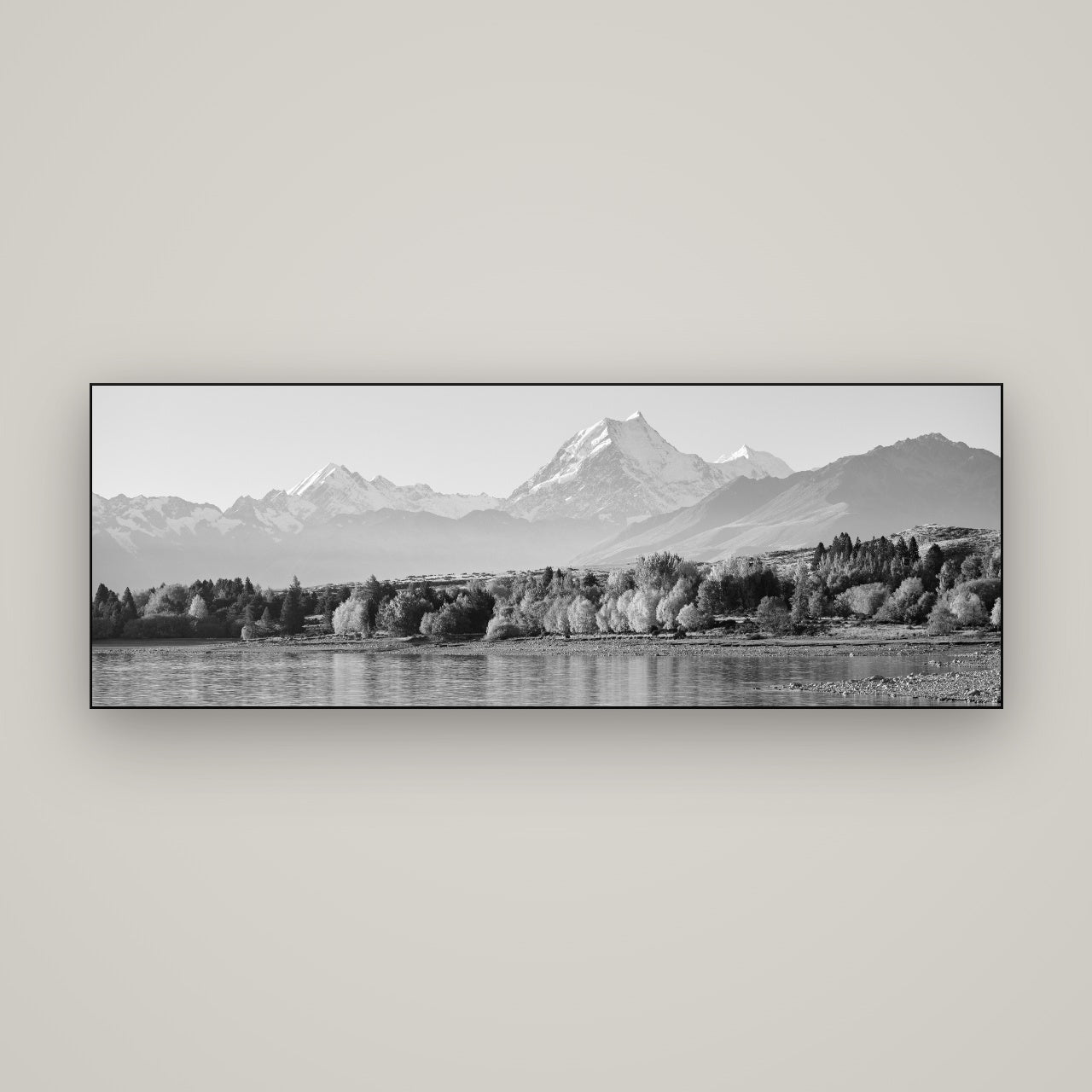 Above the Treeline, Mount Cook — Slimline Black, 170×60 cm. New Zealand fine art wall art by Stephen Milner.