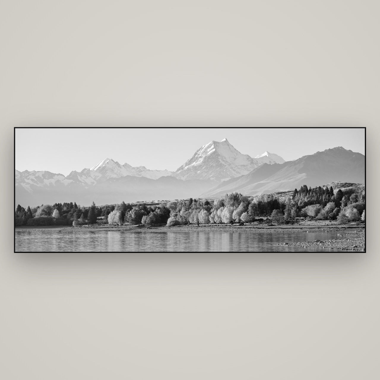 Above the Treeline, Mount Cook — Slimline Black, 198×70 cm. New Zealand fine art wall art by Stephen Milner.