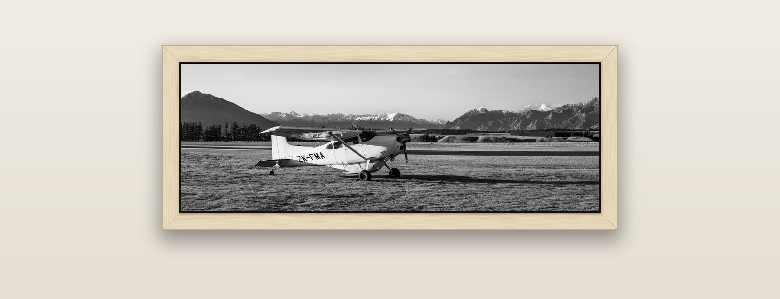 Adventure's Prelude, Sunset at Mount Aspiring — natural float frame canvas, 91 × 31 cm. New Zealand fine art landscape wall art by Stephen Milner.