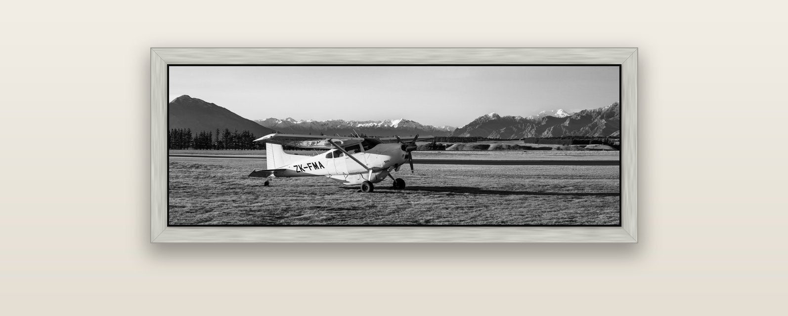 Adventure's Prelude, Sunset at Mount Aspiring — silver float frame canvas, 102 × 36 cm. New Zealand fine art landscape wall art by Stephen Milner.