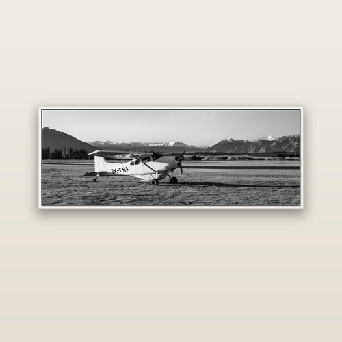 Adventure's Prelude, Sunset at Mount Aspiring — white float frame canvas, 152 × 56 cm. New Zealand fine art landscape wall art by Stephen Milner.