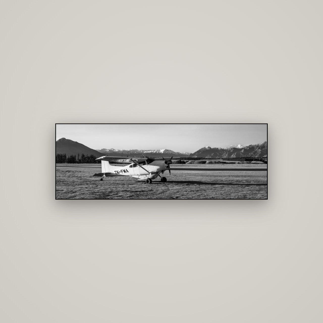 Adventure's Prelude, Sunset at Mount Aspiring — Slimline Black, 113×40 cm. New Zealand fine art wall art by Stephen Milner.