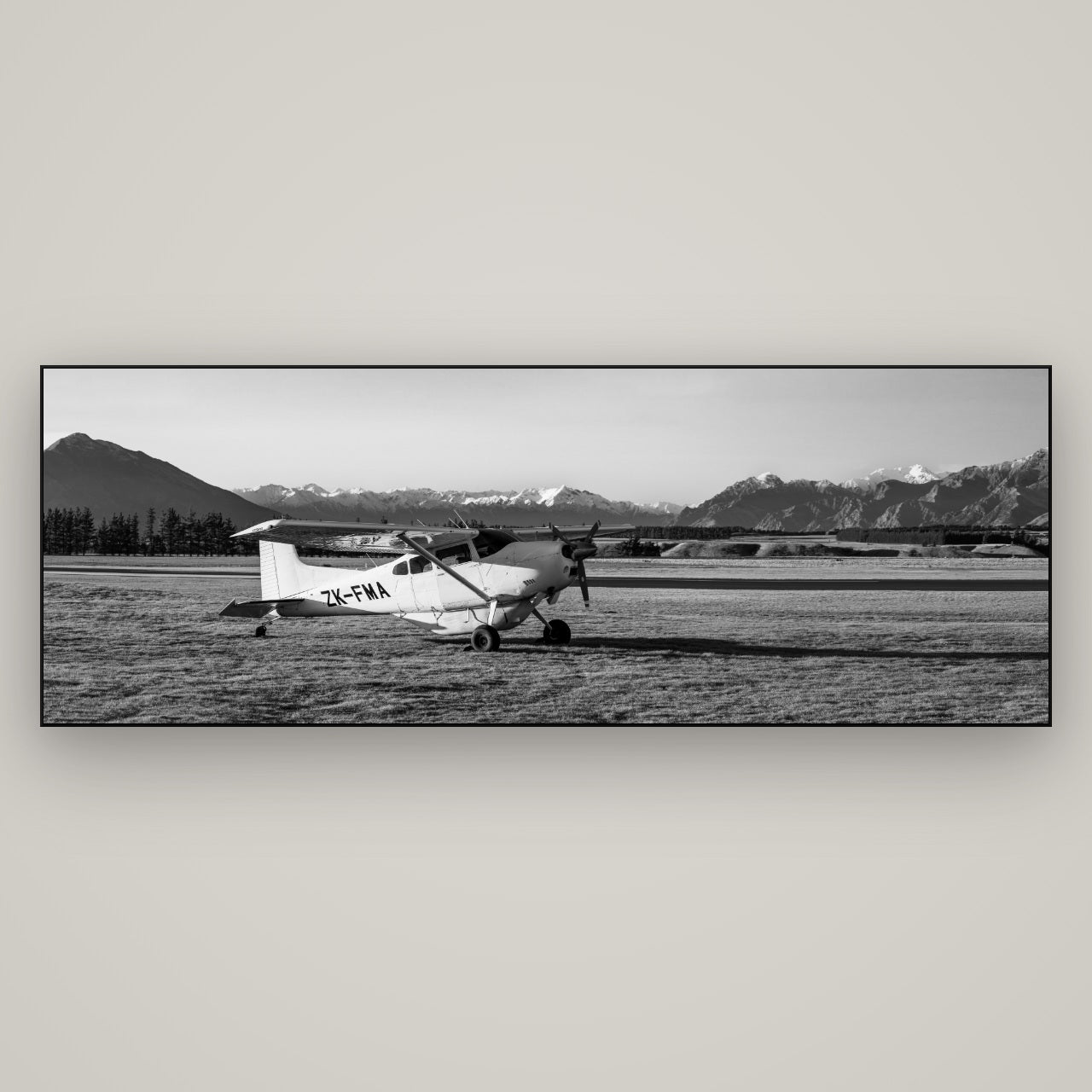 Adventure's Prelude, Sunset at Mount Aspiring — Slimline Black, 198×70 cm. New Zealand fine art wall art by Stephen Milner.