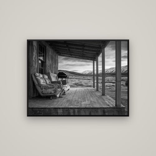 Alpine Retreat, Rustic Comfort Amidst Splendour — Basel Black, 107×80 cm. New Zealand fine art wall art by Stephen Milner.