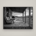 Alpine Retreat, Rustic Comfort Amidst Splendour — Basel Black Matte, 160×120 cm. New Zealand fine art wall art by Stephen Milner.
