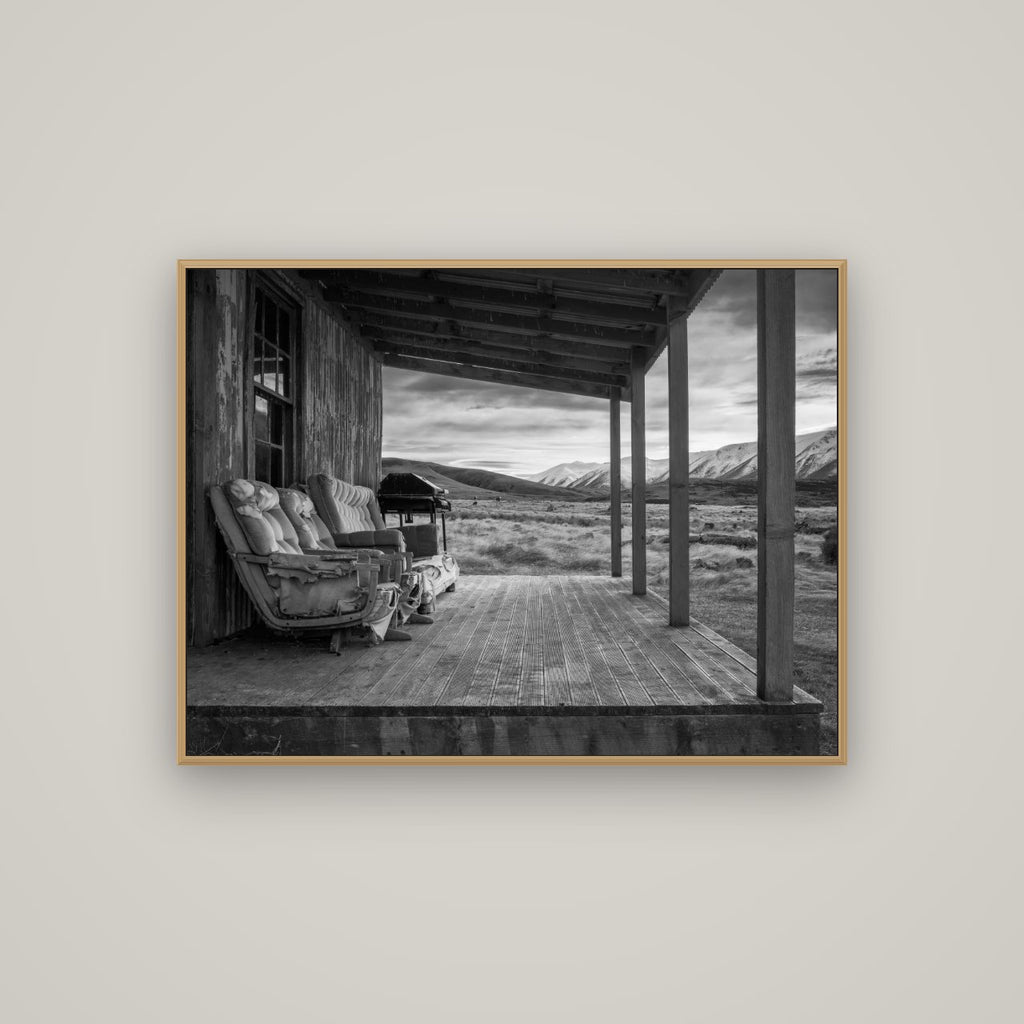 Alpine Retreat, Rustic Comfort Amidst Splendour, Basel Natural Oak, 107×80 cm. New Zealand fine art wall art by Stephen Milner.
