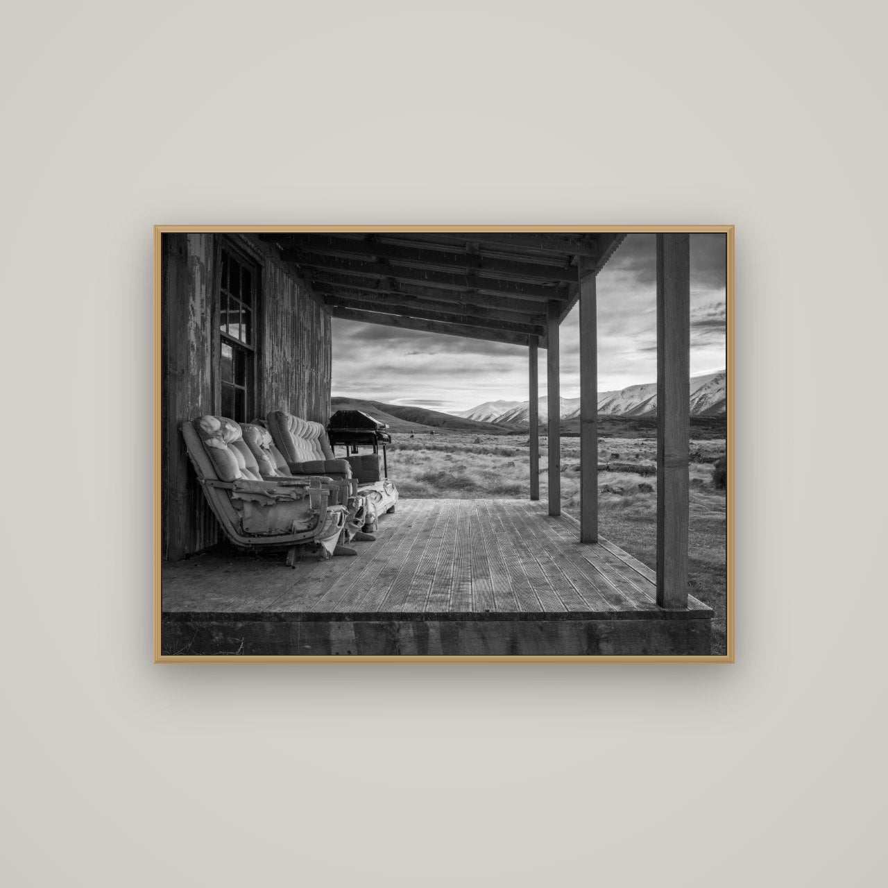Alpine Retreat, Rustic Comfort Amidst Splendour, Basel Natural Oak, 107×80 cm. New Zealand fine art wall art by Stephen Milner.