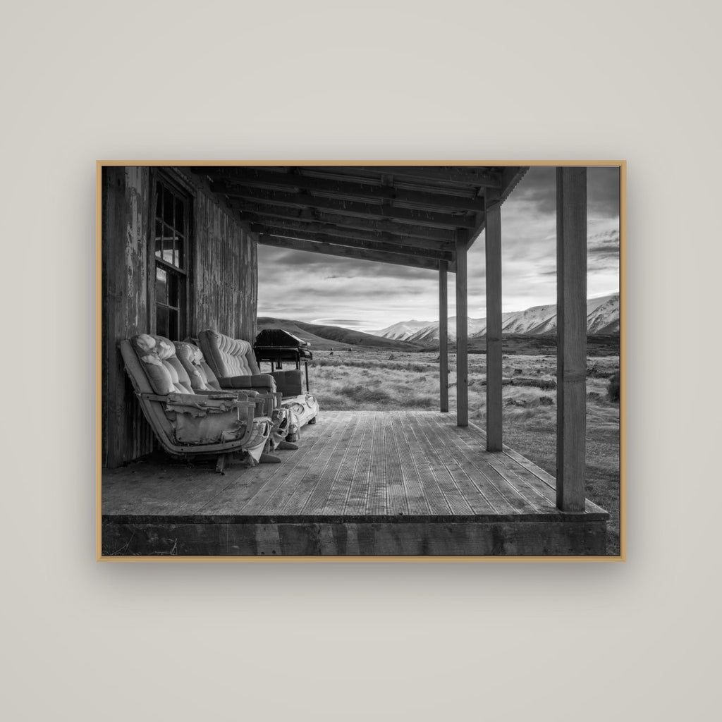 Alpine Retreat, Rustic Comfort Amidst Splendour, Basel Natural Oak, 133×100 cm. New Zealand fine art wall art by Stephen Milner.