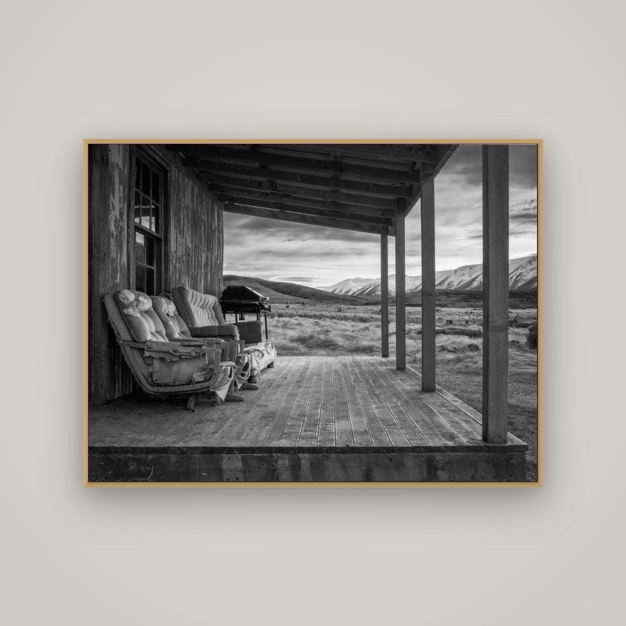 Alpine Retreat, Rustic Comfort Amidst Splendour, Basel Natural Oak, 133×100 cm. New Zealand fine art wall art by Stephen Milner.