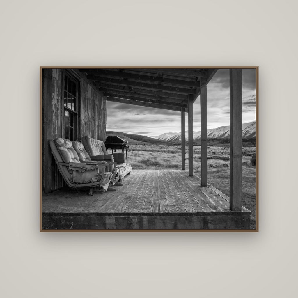 Alpine Retreat, Rustic Comfort Amidst Splendour, Basel Walnut, 133×100 cm. New Zealand fine art wall art by Stephen Milner.