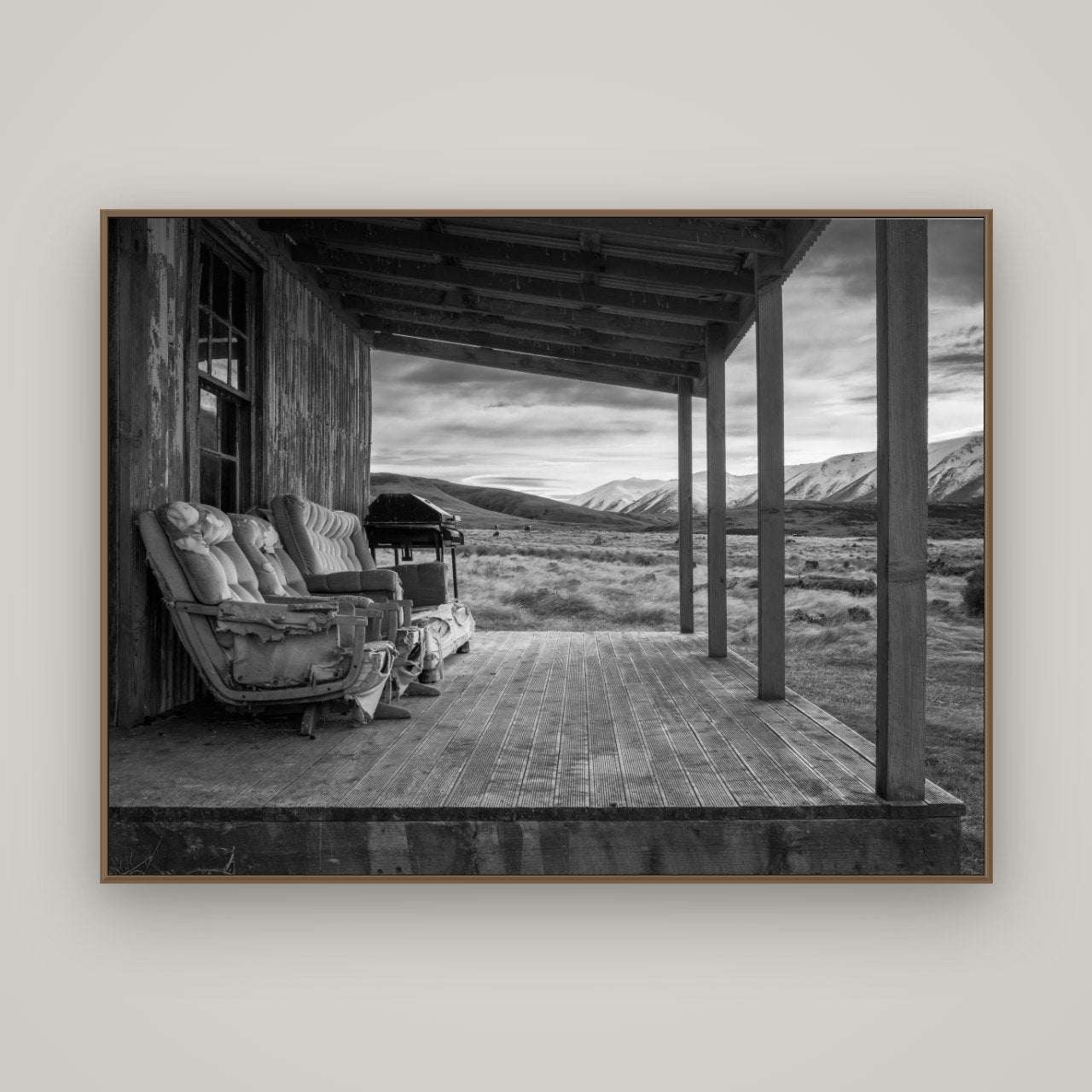 Alpine Retreat, Rustic Comfort Amidst Splendour, Basel Walnut, 160×120 cm. New Zealand fine art wall art by Stephen Milner.