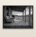 Alpine Retreat, Rustic Comfort Amidst Splendour — black float frame canvas, 173 × 133 cm. New Zealand fine art landscape wall art by Stephen Milner.
