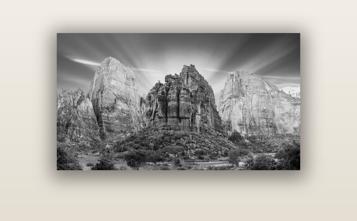 Angelic Sunrise Over Angels Landing, Zion's Majestic Embrace — acrylic glass print, 122 × 61 cm. New Zealand fine art landscape wall art by Stephen Milner.