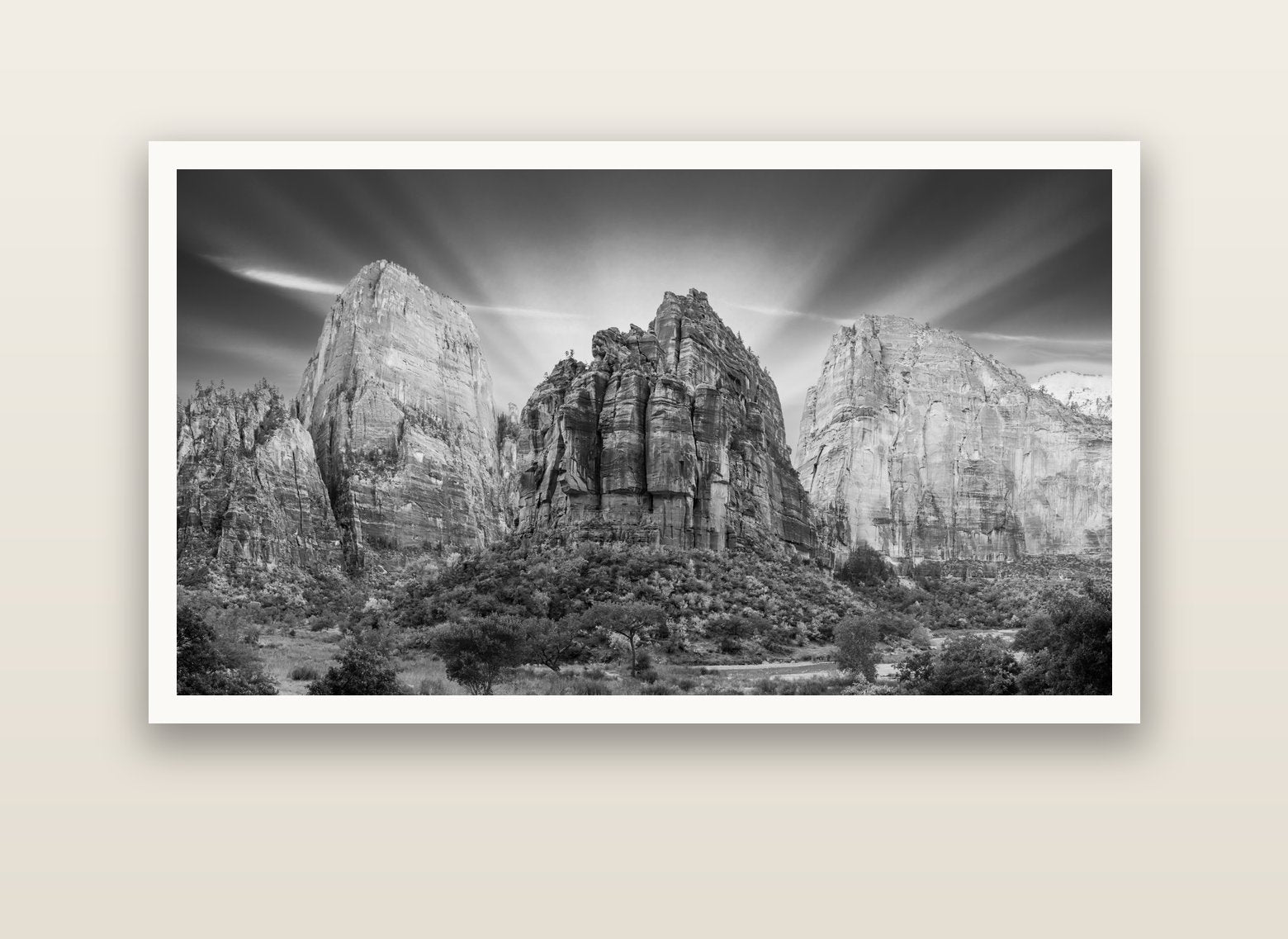 Angelic Sunrise Over Angels Landing, Zion's Majestic Embrace — Hahnemühle fine art print, 150 × 75 cm. New Zealand fine art landscape photography by Stephen Milner.