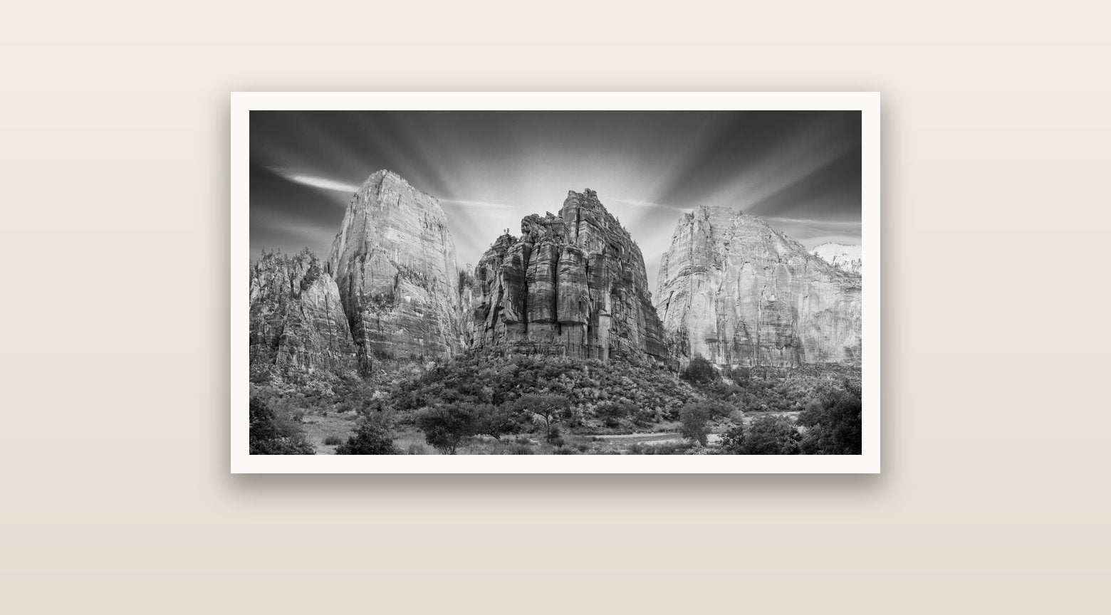 Angelic Sunrise Over Angels Landing, Zion's Majestic Embrace — Hahnemühle fine art print, 91 × 51 cm. New Zealand fine art landscape photography by Stephen Milner.