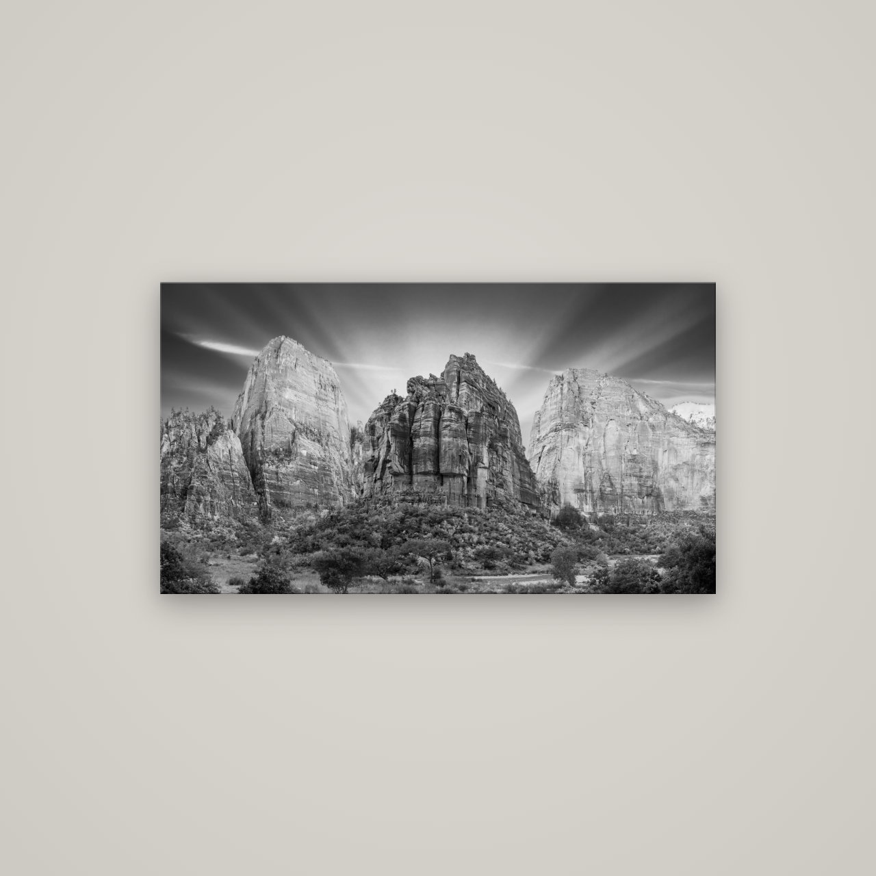 Angelic Sunrise Over Angels Landing, Zion's Majestic Embrace — No frame, 107×60 cm. New Zealand fine art wall art by Stephen Milner.