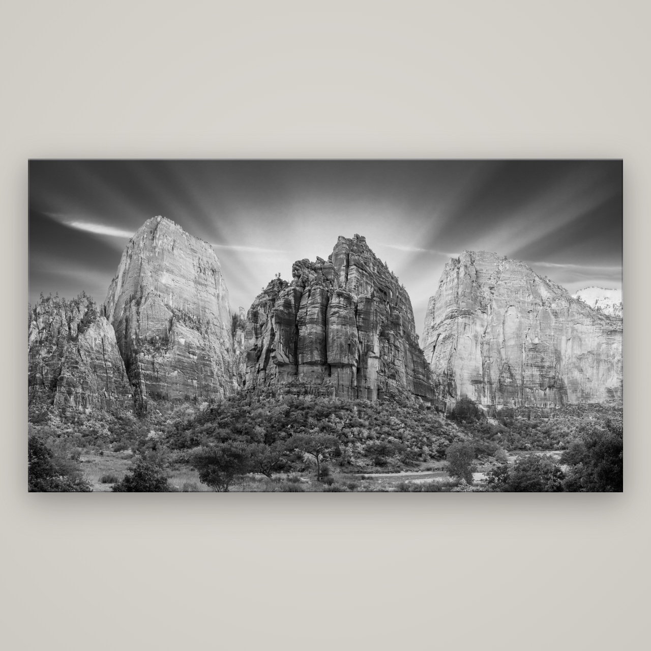 Angelic Sunrise Over Angels Landing, Zion's Majestic Embrace — No frame, 196×110 cm. New Zealand fine art wall art by Stephen Milner.
