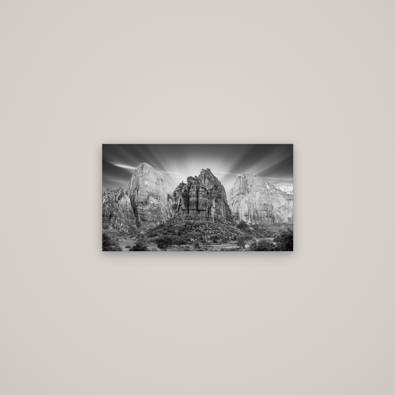 Angelic Sunrise Over Angels Landing, Zion's Majestic Embrace — No frame, 64×36 cm. New Zealand fine art wall art by Stephen Milner.
