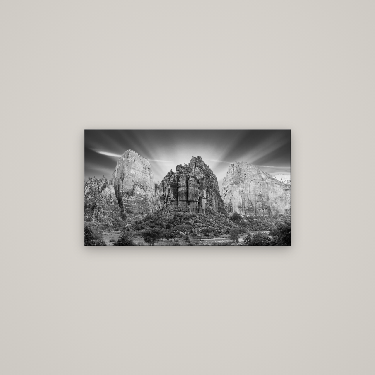 Angelic Sunrise Over Angels Landing, Zion's Majestic Embrace — No frame, 80×45 cm. New Zealand fine art wall art by Stephen Milner.