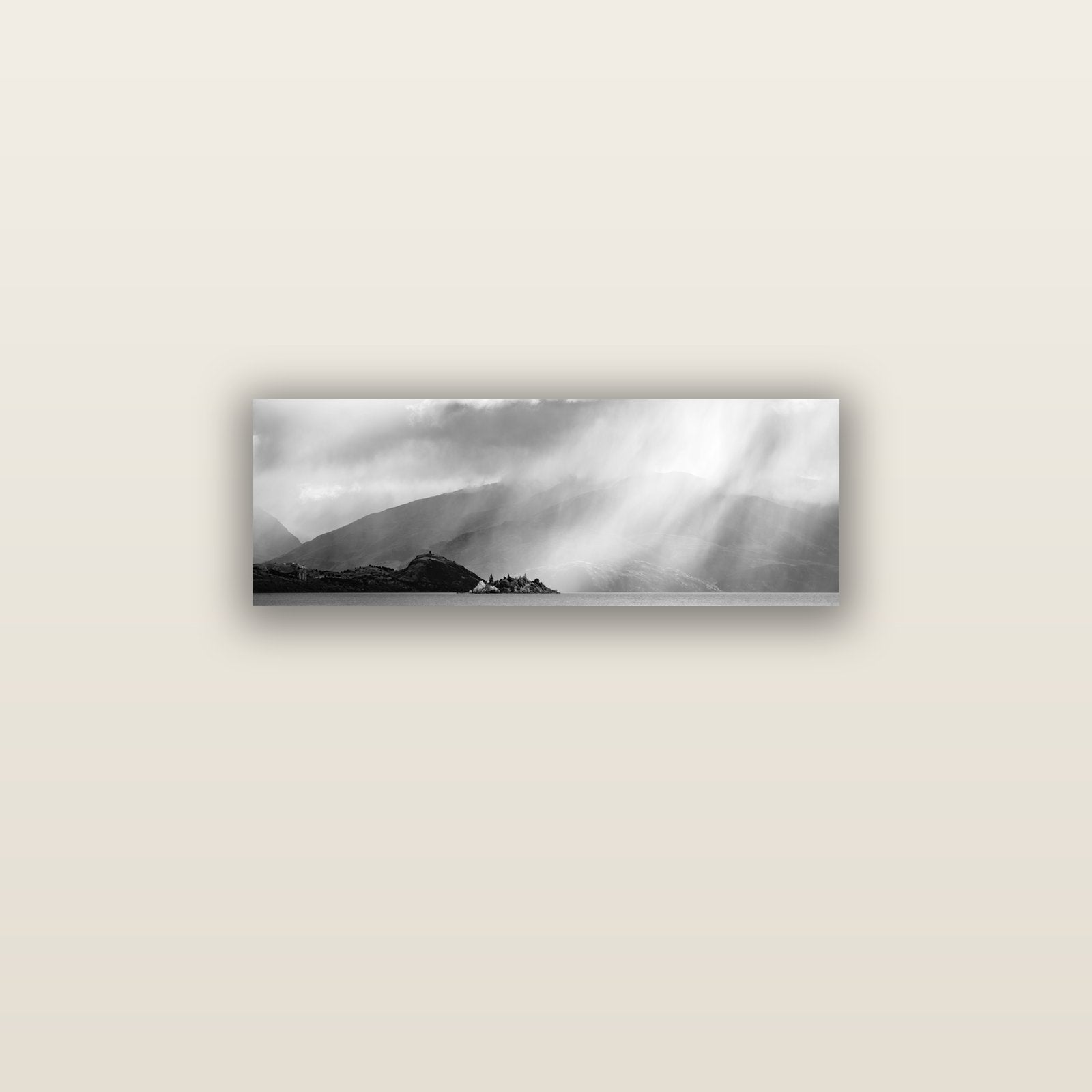 Aspiring Storm, Lake Wanaka — acrylic glass print, 76 × 25 cm. New Zealand fine art landscape wall art by Stephen Milner.